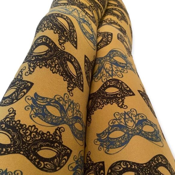 LulaRoe SZ OS mustard colored mask leggings - Picture 1 of 4